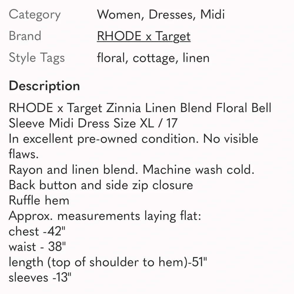 🕶️RHODE x Target Zinnia Linen Blend Floral Bell Sleeve Midi Dress Size XL / 17 - Picture 4 of 8